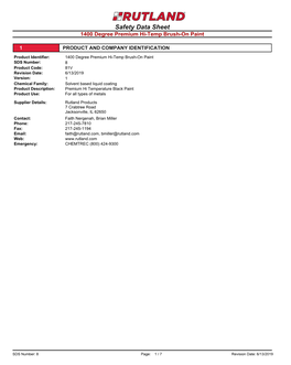 Safety Data Sheet 1400 Degree Premium Hi-Temp Brush-On Paint