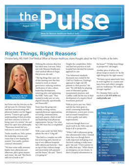Right Things, Right Reasons Christine Nefcy, MD, FAAP, Chief Medical Officer at Munson Healthcare, Shares Thoughts About Her First 12 Months at the Helm