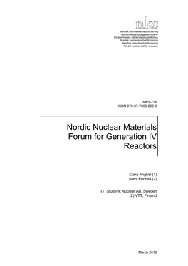 NKS-216, Nordic Nuclear Materials Forum for Generation IV Reactors