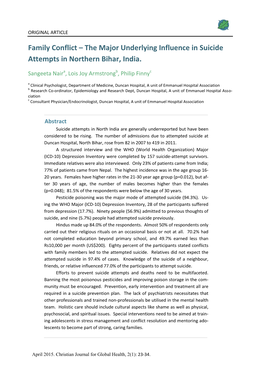 Family Conflict – the Major Underlying Influence in Suicide Attempts in Northern Bihar, India