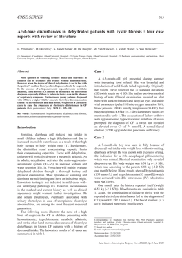 Acid-Base Disturbances in Dehydrated Patients with Cystic Fibrosis : Four Case Reports with Review of Literature