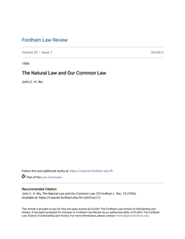 The Natural Law and Our Common Law