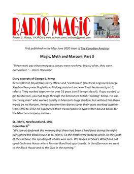 Magic, Myth and Marconi: Part 3
