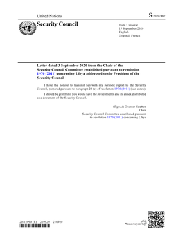 Security Council Distr.: General 15 September 2020 English Original: French