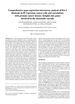 Comprehensive Gene Expression Microarray Analysis of Ets-1 Blockade in PC3 Prostate Cancer Cells and Correlations with Prostate