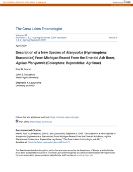 Hymenoptera: Braconidae) from Michigan Reared from the Emerald Ash Borer, Agrilus Planipennis (Coleoptera: Buprestidae: Agrilinae)