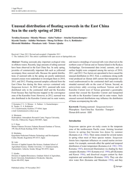 Unusual Distribution of Floating Seaweeds in the East China Sea in the Early Spring of 2012