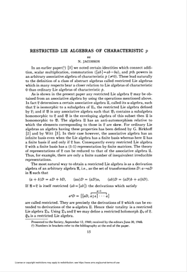 RESTRICTED LIE ALGEBRAS of CHARACTERISTIC P