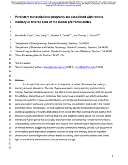 Persistent Transcriptional Programs Are Associated with Remote Memory