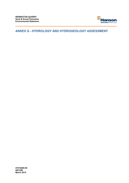 Annex G - Hydrology and Hydrogeology Assessment