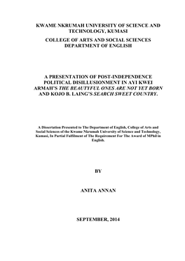 Kwame Nkrumah University of Science and Technology, Kumasi College of Arts and Social Sciences Department of English a Presentat