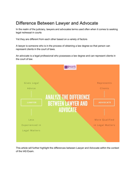 Difference Between Lawyer and Advocate