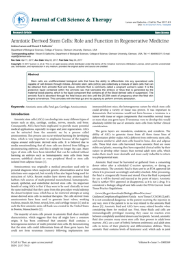 Amniotic Derived Stem Cells: Role and Function in Regenerative