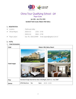 China Tour Qualifying School -1# Player Guide Jan 13Th – Jan 17Th, 2020 Sandbelt Trails Course, Mission Hills Haikou