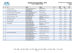 Seajets Acropolis Rally - 2015 10 - 11 October LEG 2 CLASSIFICATION Greece Round: 9