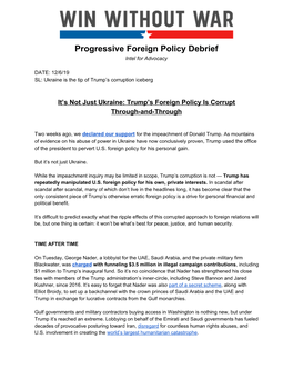 Progressive Foreign Policy Debrief Intel for Advocacy