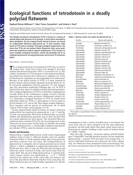 Ecological Functions of Tetrodotoxin in a Deadly Polyclad Flatworm