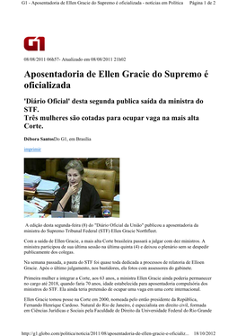 Aposentadoria De Ellen Gracie Do Supremo É Oficializada - Notícias Em Política Página 1 De 2