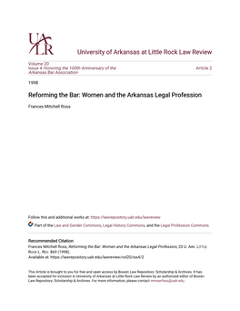 Women and the Arkansas Legal Profession