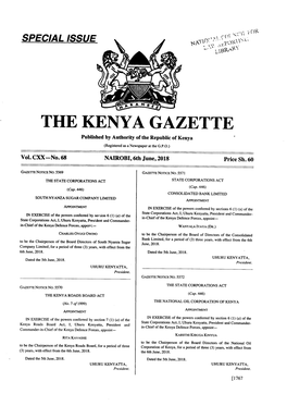 THE KENYA GAZETTE Published by Authority of the Republic of Kenya (Registered As a Newspaper at the G.P.O.)