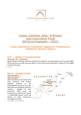 China, Central Asia “4 Stans” and Caucasus Tour 39 Days Itinerary – 2021