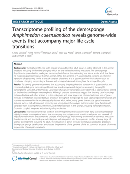 Transcriptome Profiling of the Demosponge Amphimedon