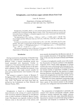 Stringhamite, a New Hydrous Copper Calcium Silicate from Utah