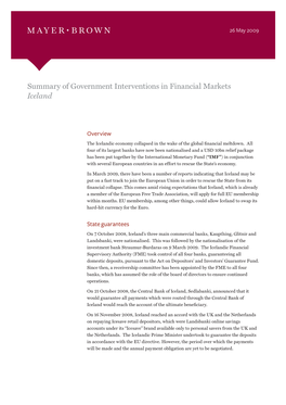 Summary of Government Interventions in Financial Markets Iceland