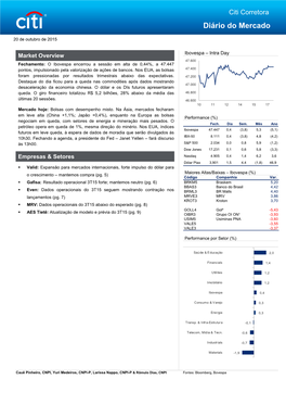 Market Overview 47.600 Fechamento: O Ibovespa Encerrou a Sessão Em Alta De 0,44%, a 47.447 Pontos, Impulsionado Pela Valorização De Ações De Bancos