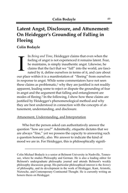 Latent Angst, Disclosure, and Attunement: on Heidegger's Grounding of Falling in Fleeing Colin Bodayle
