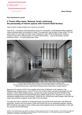 Ir Yamim Office Tower, Netanya, Israel: Enhancing the Personality of Interior Spaces with Corian® Solid Surface