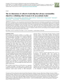 The Six Dimensions of Collective Leadership That Advance Sustainability Objectives: Rethinking What It Means to Be an Academic Leader