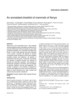 An Annotated Checklist of Mammals of Kenya