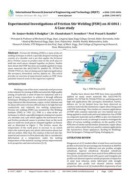 Experimental Investigations of Friction Stir Welding (FSW) on Al 6061 : a Case Study