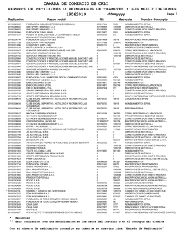 Camara De Comercio De Reporte De Peticiones O Reingresos De Tramites Y Sus Modificaciones 19062019 Cali