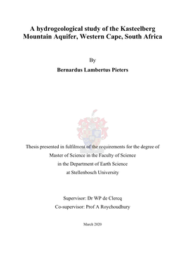 A Hydrogeological Study of the Kasteelberg Mountain Aquifer, Western Cape, South Africa