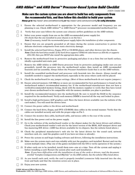 AMD Athlon™ and AMD Duron™ Processor-Based System Build Checklist