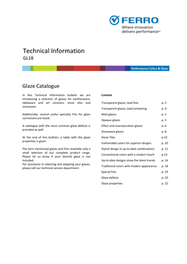 Ferro Industrial Specialty Materials Glaze Catalog