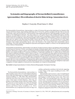 Systematics and Biogeography of Sternarchellini (Gymnotiformes: Apteronotidae): Diversification of Electric Fishes in Large Amazonian Rivers