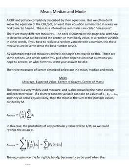 Mean, Median and Mode