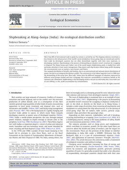 Shipbreaking at Alang–Sosiya (India): an Ecological Distribution Conﬂict