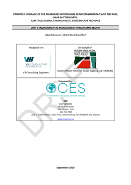 Proposed Upgrade of the Ndabakazi Interchange Between Ndabakazi and the R409, Near Butterworth. Amathole District Municipality, Eastern Cape Province