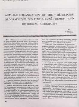 Aims and Organization of the " Repertoire Geographique Des Textes Cuneiformes" and Historical Geography