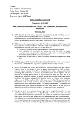 TUB 06 Trade Union (Wales) Bill Ymateb Gan: GMB Wales