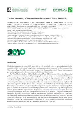 The First Anniversary of Phytotaxa in the International Year of Biodiversity