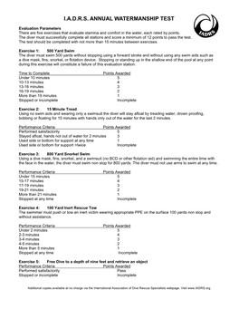 IADRS Watermanship Test and Scuba Skills Review