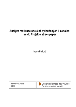 Analýza Motivace Sociálně Vyloučených K Zapojení Se Do Projektu Street-Paper