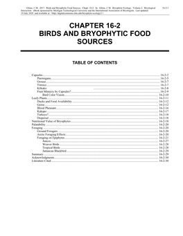 Volume 2, Chapter 16-2: Birds and Bryophytic Food Sources