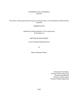 UNIVERSITY of CALIFORNIA, IRVINE the Effects of Recreational Water Exposure on Human Skin: Toxin Penetration and Microbiome Alte