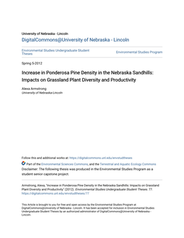 Increase in Ponderosa Pine Density in the Nebraska Sandhills: Impacts on Grassland Plant Diversity and Productivity